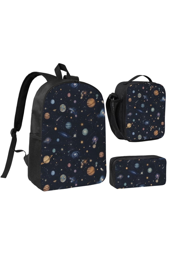 Outer Space Planet Galaxy Backpack Set 3pc Including Backpack, Lunch Bag and Pen Bag Combination