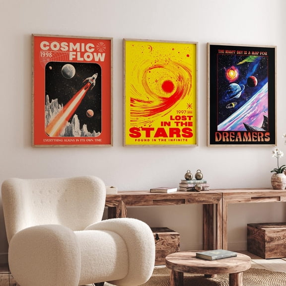 Outer Space Planets Posters Celestial Night Sky Exploration Universe Inspired, Stretched Canvas