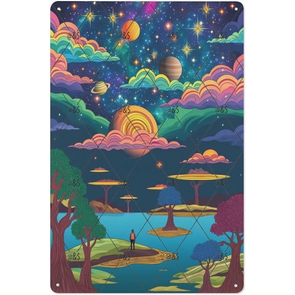 Outer Space Planets Vintage Metal Tin Sign, Wall Art Poster for Home Bedroom Cafe Kitchen, 8 x 12 Inch