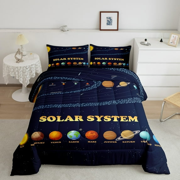 Outer Space Queen Size Bedding Set Solar System Comforter Set,Galaxy Starry Sky Planet Print Bedding Comforter Sets for Teens Space Universe Themed Bedroom Decor Duvet Insert