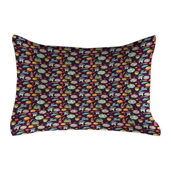 Outer Space Quilted Pillowcover, Galaxy Party Pattern Ufo Aliens Telescope Cosmos Milky Way Mercury Neptune, Standard King Size Accent Pillow Cover for Bedroom, 36" x 20", Multicolor, by Ambesonne