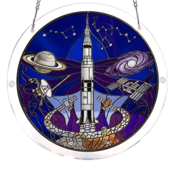 Outer Space Rocket Acrylic Puzzle Suncatcher, 7.4 Inch DIY Kit for Adults, Stained Glass Gift for Space Fans