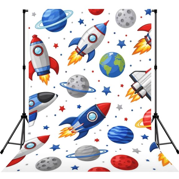 Outer Space Rocket Pattern Photography Backdrop 5x7Ft Background for Photo Studio Video Recording Birthday Party Wedding Home Decor