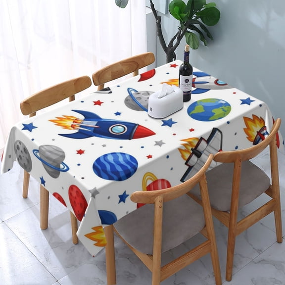 Outer Space Rocket Pattern Rectangular Tablecloth 54"x 72" Waterproof Rectangle Table Cover Cloth for Kitchen Dining Room Picnic Home Party