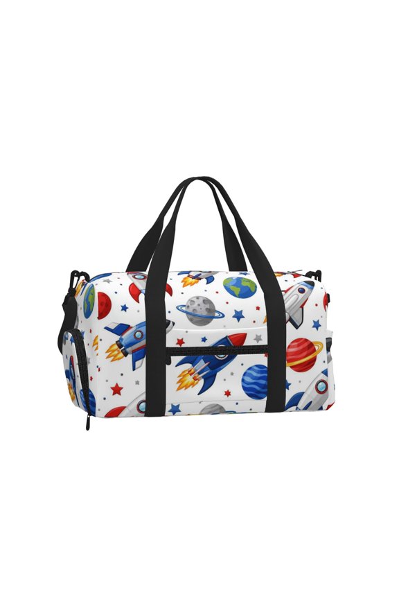 Outer Space Rocket Pattern Sports Duffel Bag with Shoe Compartment Travel Crossbody Bag for Gym Yoga Dance