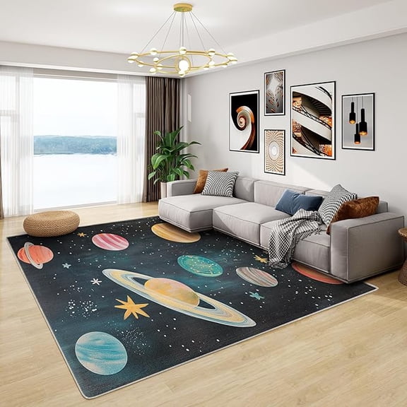 Outer Space Rug - Outer Space Rug for Kids Room, Washable Non-Slip Stain Resistant Solar System Planet Area Rug, Boys Universe Carpet for Living Room, Bedroom 3x4ft
