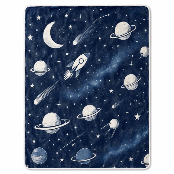 Outer Space Sherpa Blanket, Polyester Fleece Throw with Soft Sherpa Backing