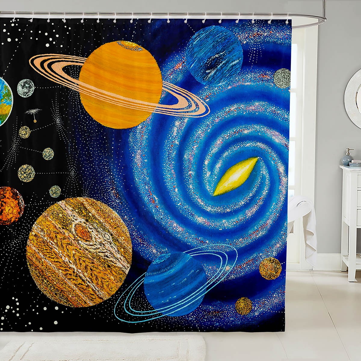 Outer Space Shower Curtain for Boys Girls Universe Themed Bath Curtain ...