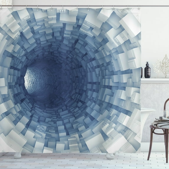Outer Space Shower Curtain, Endless Tunnel with Fractal Square Shaped Segment Digital Dimension Artwork Print, Cloth Fabric Bathroom Decor Set with Hooks, 84" Long Extra, Grey by Ambesonne