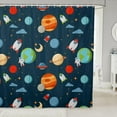 thumbnail image 1 of Outer Space Shower Curtain Kids Cartoon Astronaut Rocket Bathroom Shower Curtain Set for Boys Girls Space Rocket Bath Curtain Moon Stars Universe Planets Waterproof Curtains Room Decor 72x72 Inch, 1 of 6