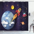 thumbnail image 1 of Outer Space Shower Curtain, Rocket on Planetary System with Earth Stars Ufo Saturn Sun Galaxy Boys Print, Fabric Bathroom Set with Hooks, 69W X 84L Inches Extra Long, Multicolor, by Ambesonne, 1 of 4