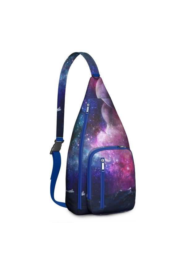 Outer Space Sling Backpack - Galaxy Star Print Crossbody Bag, Breathable Mesh Back Panel for Comfort