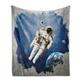 thumbnail image 1 of Outer Space Soft Flannel Fleece Blanket, Astronaut on the Grunge Half Done with Geometric Brushstroke SciFi Modern Art, Cozy Plush for Indoor and Outdoor Use, 50" x 70", Blue Beige, by Ambesonne, 1 of 5