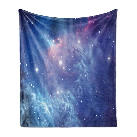 Outer Space Soft Flannel Fleece Blanket, Outer Space Nebula in the Galaxy with Star Clusters Mysterious Astronomy Art, Cozy Plush for Indoor and Outdoor Use, 50" x 60", Purple Navy, by Ambesonne