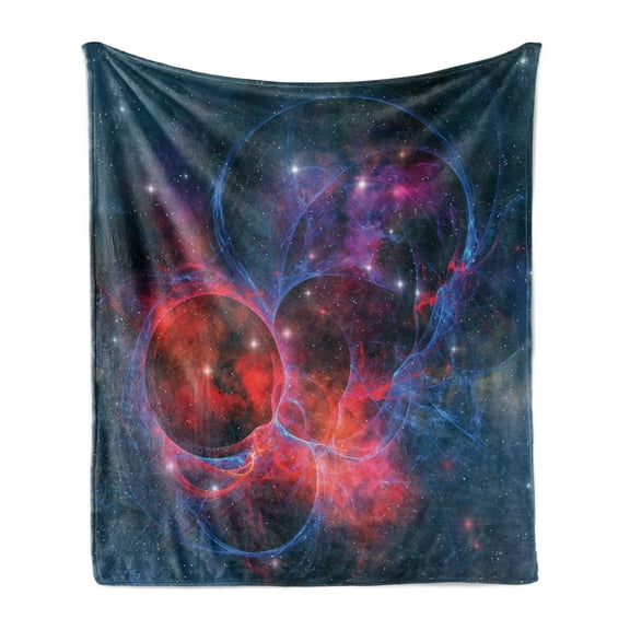 Outer Space Soft Flannel Fleece Blanket, Nebula Gas Celestial Expanse in Galaxy Astral Planet Cosmos Objects Space Theme, Cozy Plush for Indoor and Outdoor Use, 70" x 90", Navy Red, by Ambesonne