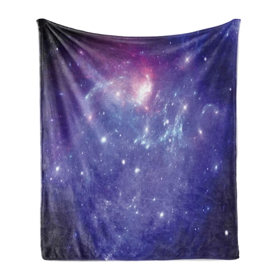 Outer Space Soft Flannel Fleece Blanket, Nebula Gas Cloud Dust Spiral Expanse Planet Galaxy System Milky Way Inspired, Cozy Plush for Indoor and Outdoor Use, 50" x 70", Navy Purple, by Ambesonne