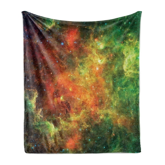 Outer Space Soft Flannel Fleece Blanket, North American and Pelican Nebula Gas Cosmic Planetary Object in Outer Space, Cozy Plush for Indoor and Outdoor Use, 60" x 80", Orange Green, by Ambesonne