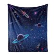 thumbnail image 1 of Outer Space Soft Flannel Fleece Blanket, Orbit Rocket Galaxy Stars Milkyway Nebula Cosmos Nursery Themed Art Print, Cozy Plush for Indoor and Outdoor Use, 50" x 70", Indigo and Black, by Ambesonne, 1 of 5