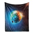 thumbnail image 1 of Outer Space Soft Flannel Fleece Blanket, Planet Earth in Sun Rays Elements Astronomy Atmosphere Sky Satellite Moon Image, Cozy Plush for Indoor and Outdoor Use, 50" x 70", Red Blue, by Ambesonne, 1 of 5