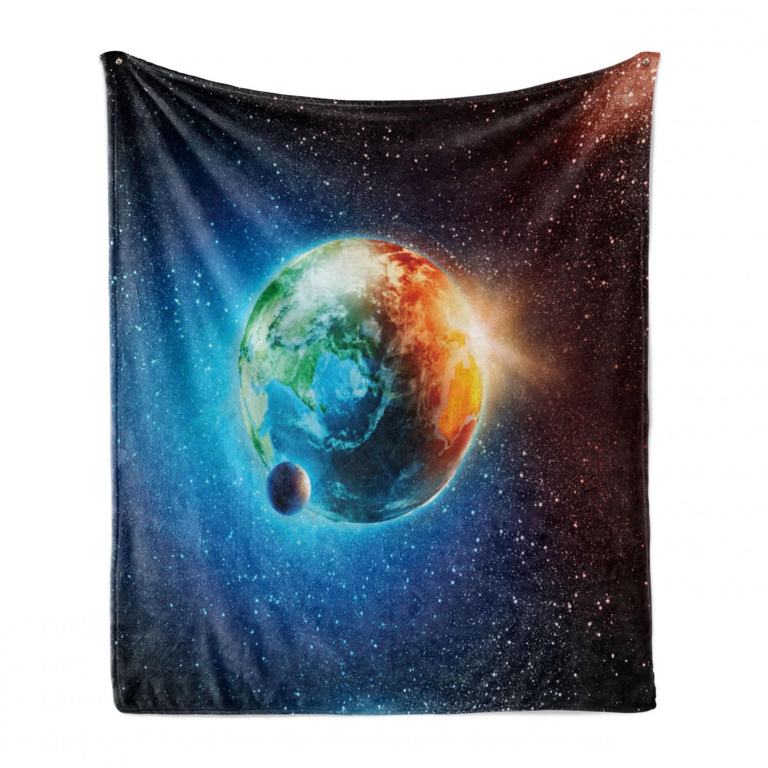 Outer Space Soft Flannel Fleece Blanket, Planet Earth in Sun Rays ...