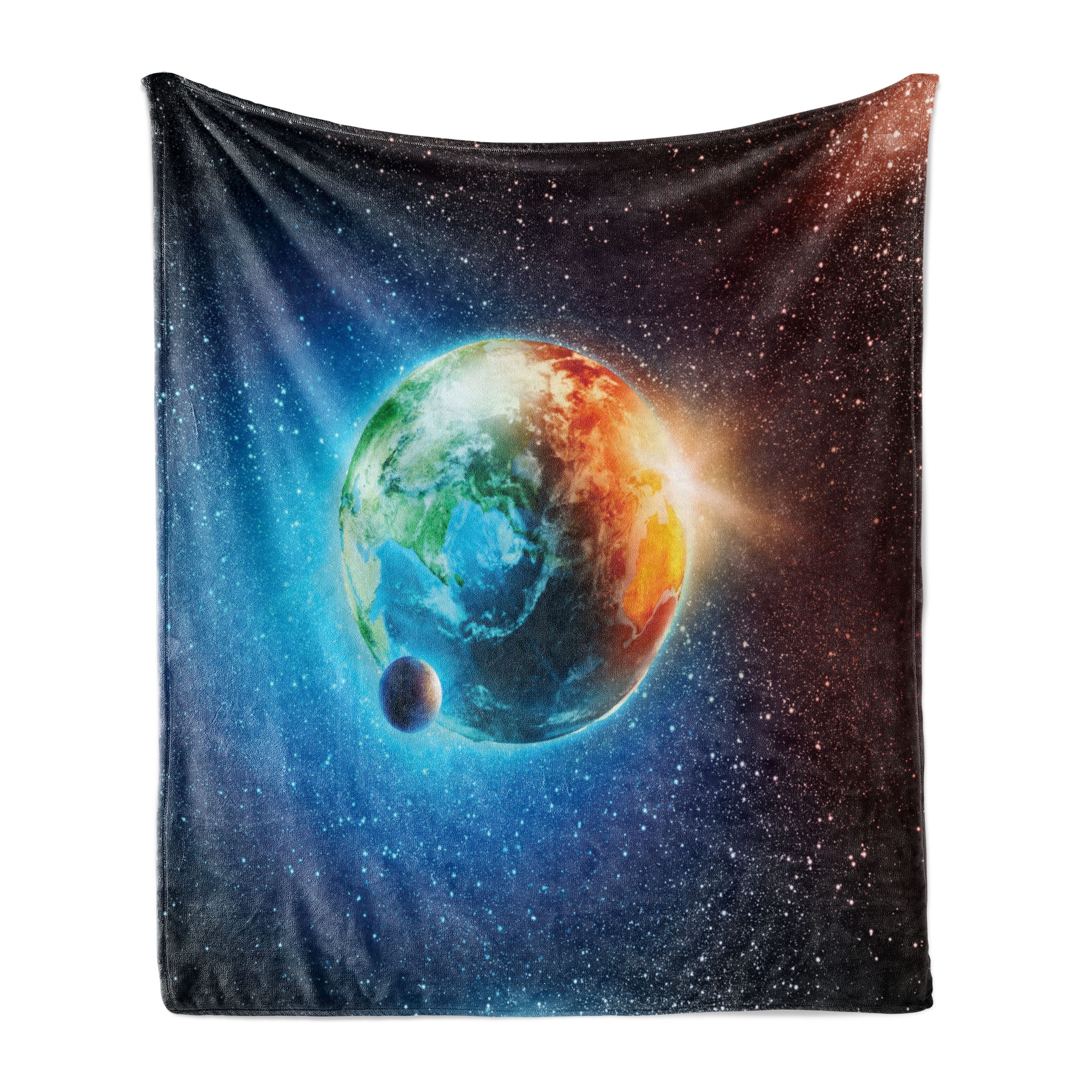 Outer Space Soft Flannel Fleece Blanket, Planet Earth in Sun Rays ...