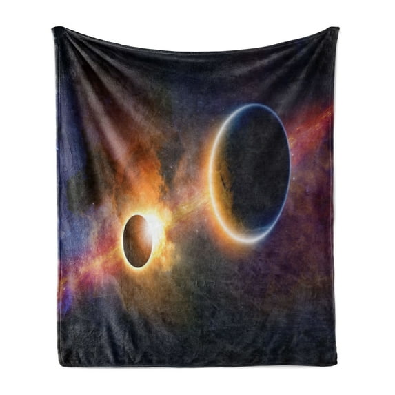 Outer Space Soft Flannel Fleece Blanket, Planet in Milky Way Dark Nebula Gas Cloud Celestial Solar Eclipse Galaxy Theme, Cozy Plush for Indoor and Outdoor Use, 70" x 90", Multicolor, by Ambesonne