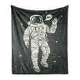 thumbnail image 1 of Outer Space Soft Flannel Fleece Blanket, Pop Art Astronaut Saluting with Speech Bubble Comet Adventure Traveler, Cozy Plush for Indoor and Outdoor Use, 70" x 90", Charcoal Grey Dust, by Ambesonne, 1 of 5