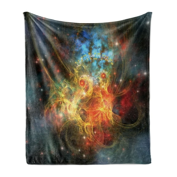 Outer Space Soft Flannel Fleece Blanket, Princess Nebula Gas Expanse Outer Space Universe Matters in Astral Zone, Cozy Plush for Indoor and Outdoor Use, 50" x 70", Navy Orange Teal, by Ambesonne