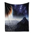 thumbnail image 1 of Outer Space Soft Flannel Fleece Blanket, Science Fiction of Galaxy Nature Milkyway Atmosphere Planet Abstract, Cozy Plush for Indoor and Outdoor Use, 50" x 60", Purple Black Orange, by Ambesonne, 1 of 5