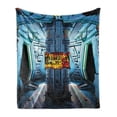 thumbnail image 1 of Outer Space Soft Flannel Fleece Blanket, Space Ship Station Base Control Room Technology Elements Features Image, Cozy Plush for Indoor and Outdoor Use, 50" x 70", Blue Black Orange, by Ambesonne, 1 of 6