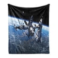 thumbnail image 1 of Outer Space Soft Flannel Fleece Blanket, Space Shuttle and Station View Cosmonaut Adventure on Myst Globe Orbit Off, Cozy Plush for Indoor and Outdoor Use, 50" x 60", Blue Grey Black, by Ambesonne, 1 of 5