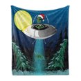 thumbnail image 1 of Outer Space Soft Flannel Fleece Throw Blanket, Alien Santa Claus Hat Kidnaps a Tree with Ornaments Night Airship Print, Cozy Plush for Indoor and Outdoor Use, 70" x 90", Green Blue, by Ambesonne, 1 of 5