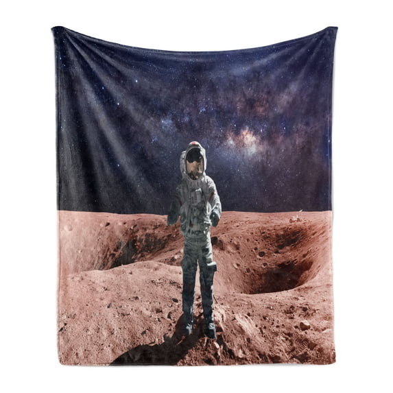 Outer Space Soft Flannel Fleece Throw Blanket, Astronaut on the Space Mercury Before Milky Way Cosmos Meteor Fantasy Art, Cozy Plush for Indoor and Outdoor Use, 70" x 90", Purple Brown, by Ambesonne