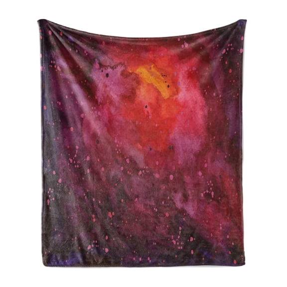 Outer Space Soft Flannel Fleece Throw Blanket, Cosmos Milky Way Galaxy Abstract Stardust in Watercolor Design, Cozy Plush for Indoor and Outdoor Use, 70" x 90", Lavender Orange Mustard, by Ambesonne