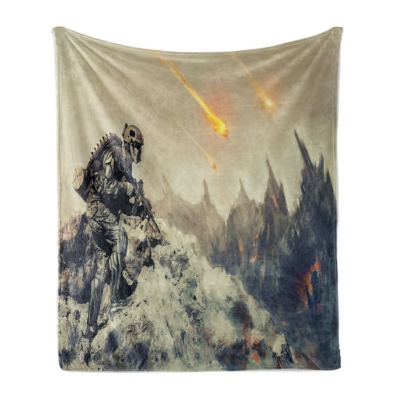 Outer Space Soft Flannel Fleece Throw Blanket, Futuristic Mechanical Tecnology in the Alien Planet Saving the World Illustration, Cozy Plush for Indoor and Outdoor Use, 70" x 90", Grey, by Ambesonne