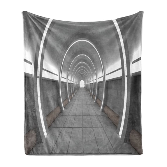 Outer Space Soft Flannel Fleece Throw Blanket, Galactic Place Oval Shaped Ceiling Force Alien Life Apollo Comics Graphic Design, Cozy Plush for Indoor and Outdoor Use, 50" x 60", Grey, by Ambesonne