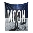 thumbnail image 1 of Outer Space Soft Flannel Fleece Throw Blanket, Miniature Toy Astronaut on the Foreground of Giant Moon Big Bang Mars Print, Cozy Plush for Indoor and Outdoor Use, 60" x 80", Grey Blue, by Ambesonne, 1 of 5
