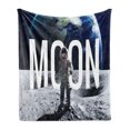 thumbnail image 1 of Outer Space Soft Flannel Fleece Throw Blanket, Moon Invasion of the Miniature Astronaut Stands on the Surface of World Image, Cozy Plush for Indoor and Outdoor Use, 50" x 70", Blue Grey, by Ambesonne, 1 of 5