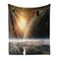 thumbnail image 1 of Outer Space Soft Flannel Fleece Throw Blanket, Moons Universe View from the Earth's Surface Galaxy Theme Artwork, Cozy Plush for Indoor and Outdoor Use, 70" x 90", Yellow White Brown, by Ambesonne, 1 of 5