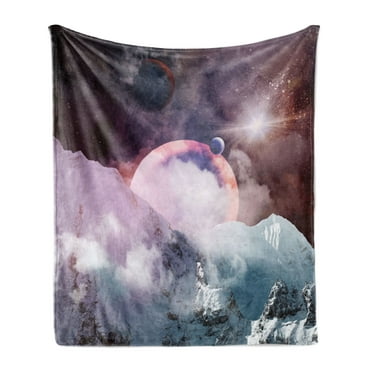Outer Space Soft Flannel Fleece Throw Blanket, Planets in Space Natural Scenery Galaxy Print, Cozy Plush for Indoor and Outdoor Use, 50" x 70", Dried Rose Pale Pink, by Ambesonne