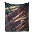 thumbnail image 1 of Outer Space Soft Flannel Fleece Throw Blanket, Planets over Nebula Gas Cloud Space Galaxy Star Illustration, Cozy Plush for Indoor and Outdoor Use, 50" x 60", Dried Rose Ivory, by Ambesonne, 1 of 5