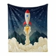 thumbnail image 1 of Outer Space Soft Flannel Fleece Throw Blanket, Rocket Taking of to Explore the Universe Woodlands and Mountains in Backdrop, Cozy Plush for Indoor and Outdoor Use, 70" x 90", Multicolor, by Ambesonne, 1 of 6