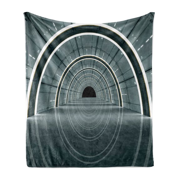 Outer Space Soft Flannel Fleece Throw Blanket, Science Fiction Theme 3D Design Futuristic Corridor Technologic Image Print, Cozy Plush for Indoor and Outdoor Use, 60" x 80", Blue Grey, by Ambesonne