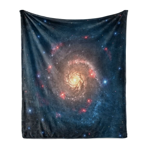 Outer Space Soft Flannel Fleece Throw Blanket, Spiral Galaxy Expanse Beyond Milky Way Planet Astral Space Art, Cozy Plush for Indoor and Outdoor Use, 60" x 80", Petrol Blue Peach, by Ambesonne