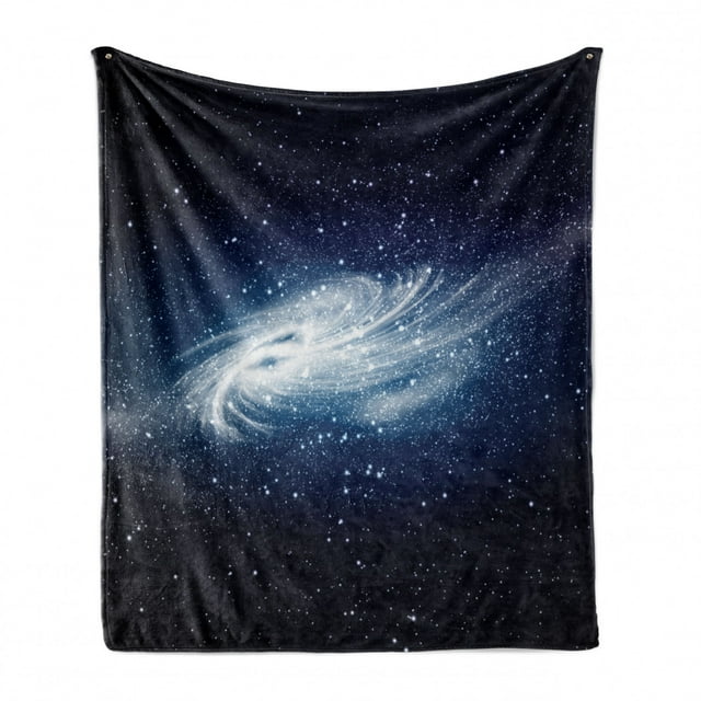 Outer Space Soft Flannel Fleece Throw Blanket, Spiral Galaxy Image Space and Stars Celestial Cosmos Expanse Universe Modern, Cozy Plush for Indoor and Outdoor Use, 50" x 70", Navy White, by Ambesonne