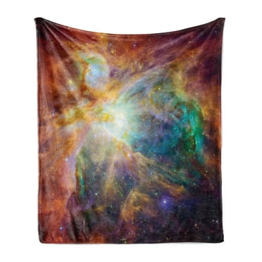 Outer Space Soft Flannel Fleece Throw Blanket, Universe Themed Composition with Stars and Nebula Space Dust Colorful Space, Cozy Plush for Indoor and Outdoor Use, 50" x 60", Multicolor, by Ambesonne