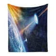 thumbnail image 1 of Outer Space Soft Flannel Fleece Throw Blanket, Vibrant UFO on Earth Secret Experiment Climate Change Terrestrial Fiction, Cozy Plush for Indoor and Outdoor Use, 70" x 90", Blue Orange, by Ambesonne, 1 of 5