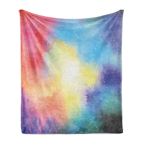 Outer Space Soft Flannel Fleece Throw Blanket, Watercolor Nebula Colorful Galaxy Stars Universe Dreamy Cosmos Celestial Art, Cozy Plush for Indoor and Outdoor Use, 70" x 90", Multicolor, by Ambesonne