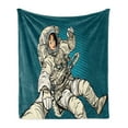 thumbnail image 1 of Outer Space Soft Flannel Fleece Throw Blanket, Woman Astronaut Hands with Her Better Half Pop Art Style Comic Graphic, Cozy Plush for Indoor and Outdoor Use, 70" x 90", Beige Blue, by Ambesonne, 1 of 5