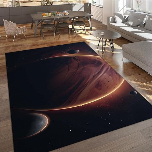 Outer Space Solar System Area Rug For Living Room, Abstract Earth Moon Technology Kids Rugs, Foldable Pet Friendly Soft Non-Slip Throw Rugs For Teen Kids Porch Bedroom Bedside 2' x 3'